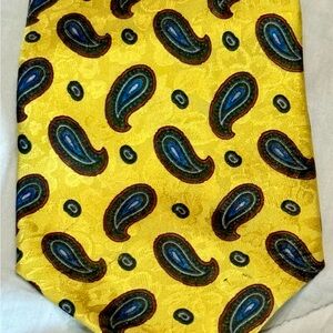 Brentwood Made in Italy Silk Tie Yellow Paisley Print 100% Seta Vtg Handcrafted